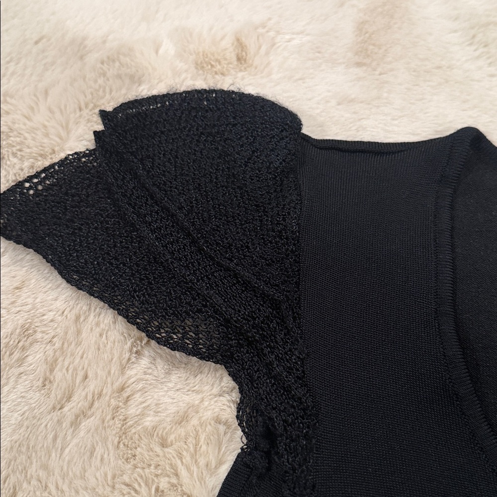 Bebe Black Knit Blouse with Mesh Sleeves - Picture 3 of 3